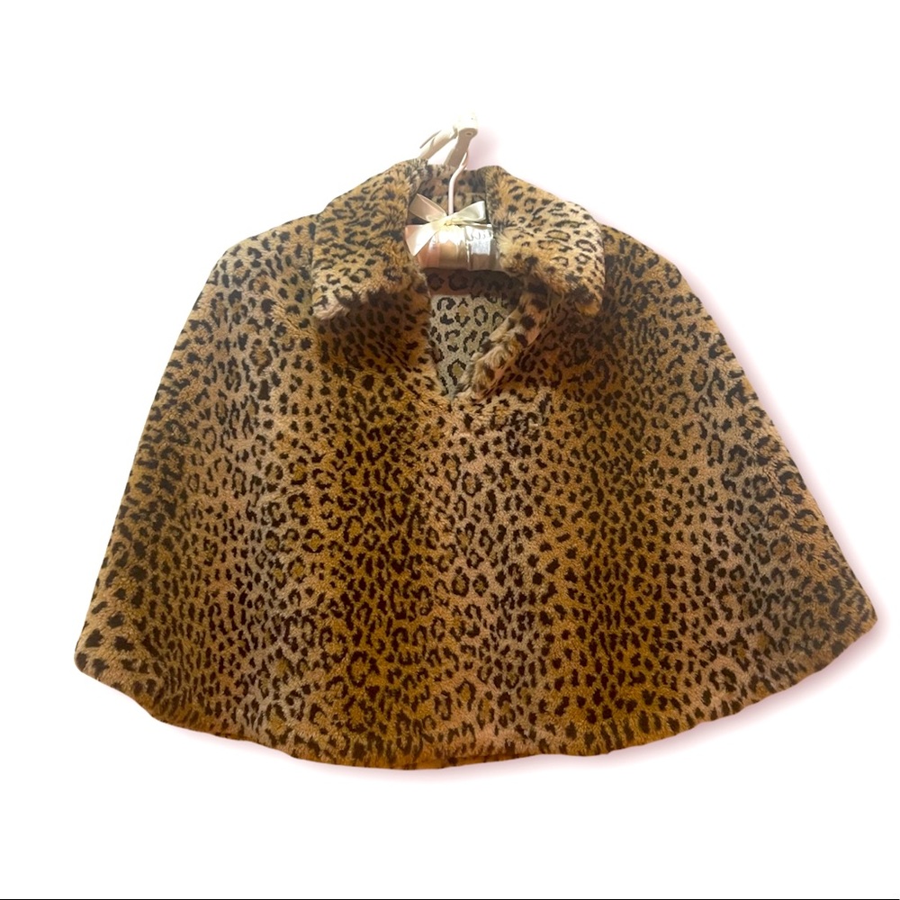 Vintage AKA Los Angeles Leopard Print Faux-Furry Cape, One Size